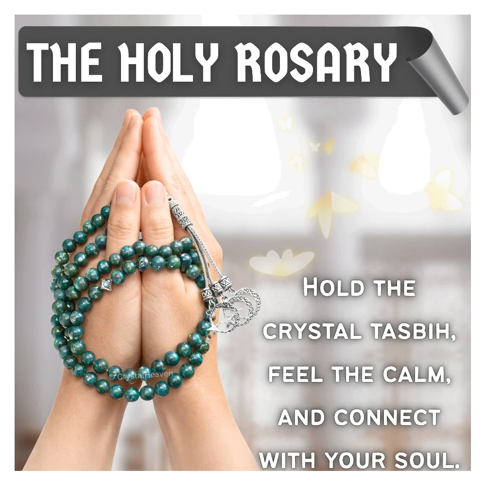 Moss Agate Crystal Tasbih (Silver)