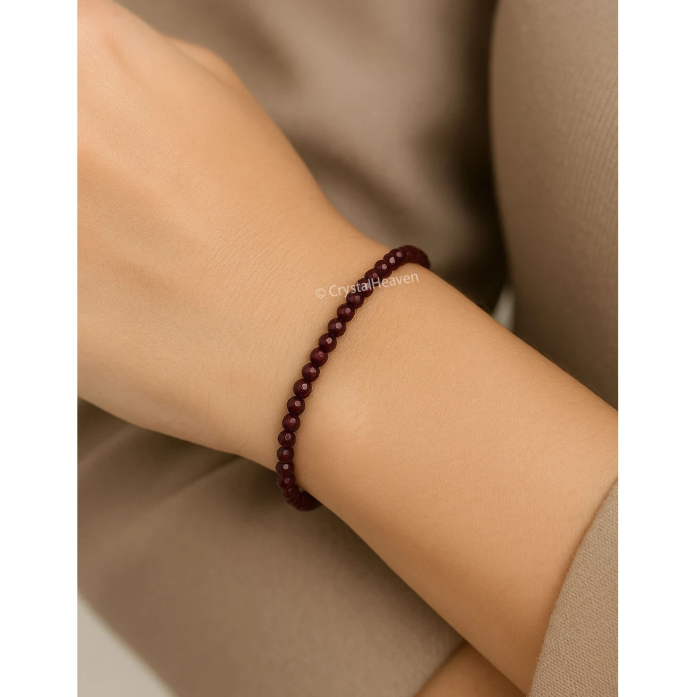 Red Garnet Bracelets - 2mm Faceted Beads (Gold)