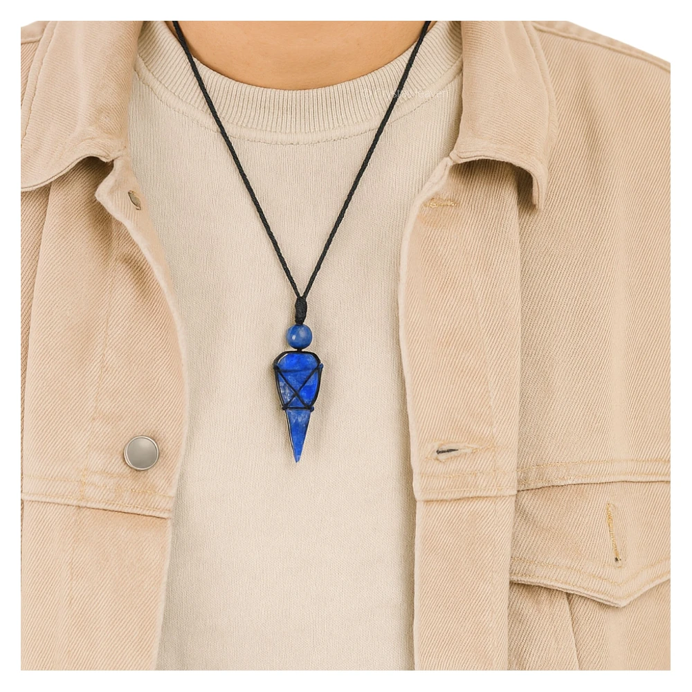 Lapis Lazuli Pendulum Pendant Necklace (Macrame)