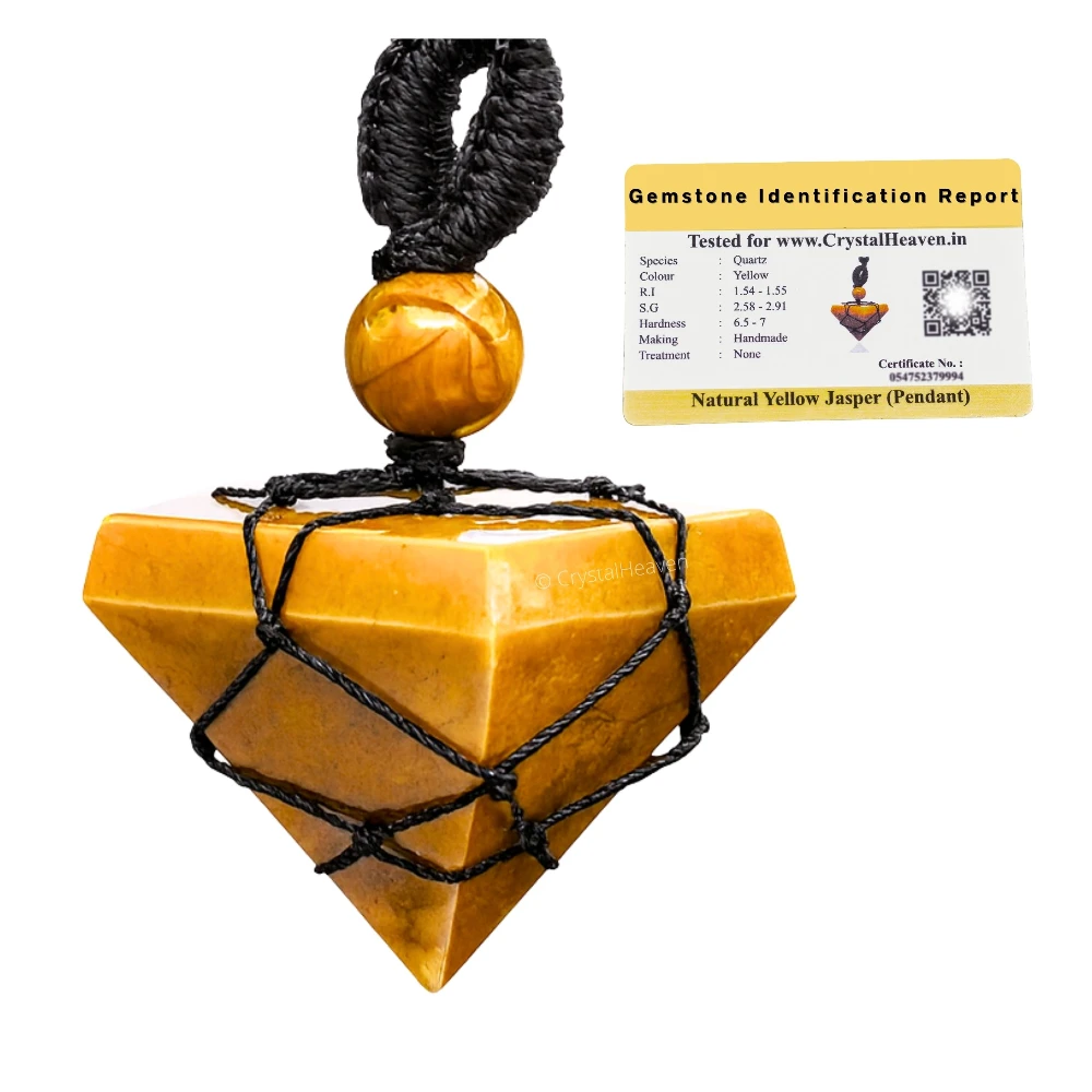 Yellow Jasper Pyramid Macrame Pendant Necklace