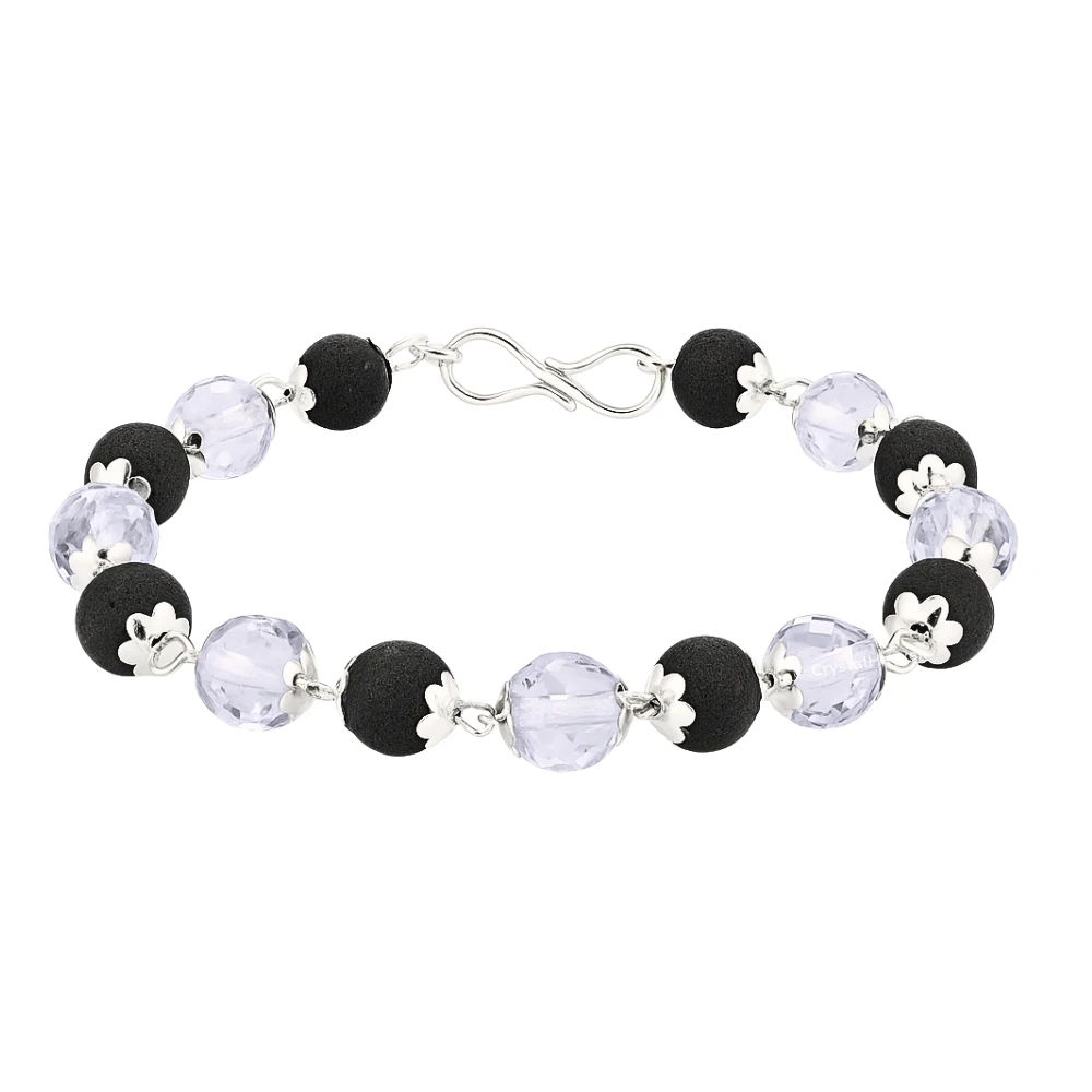 Faceted Sphatik Crystal and Karungali Bracelet (Silver Chain)