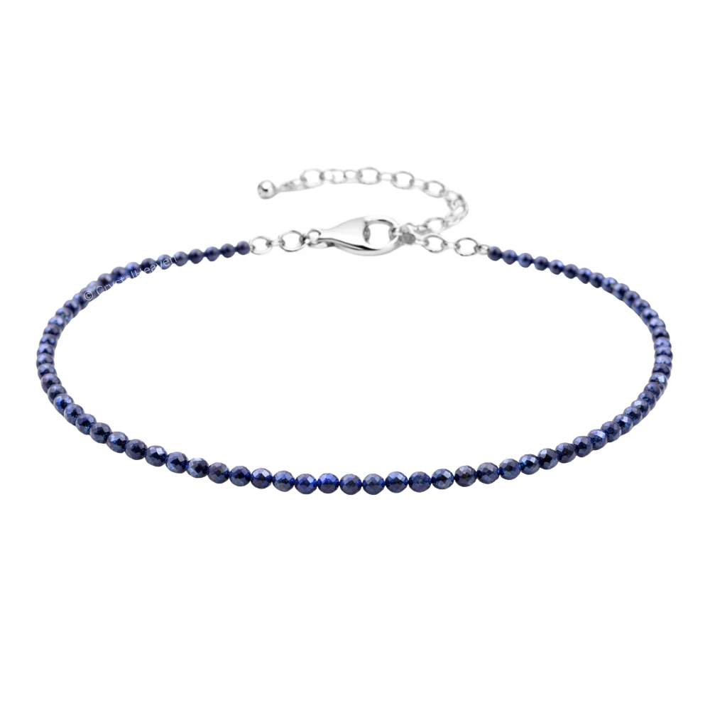 Blue Sunstone Dyed Anklet - 2mm Faceted Beads