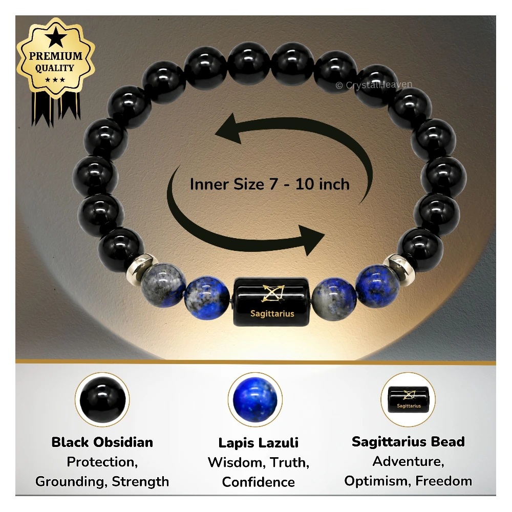 Sagittarius Bracelet (धनु राशि) - Black Obsidian & Lapis Lazuli (Only Bracelet)