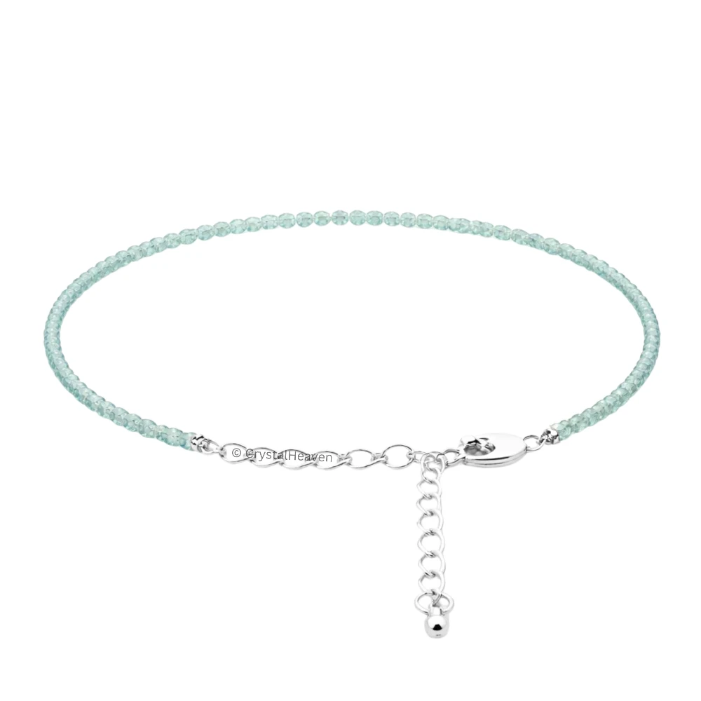Aqua Chalcedony Anklet - 2mm Faceted Beads (Silver)