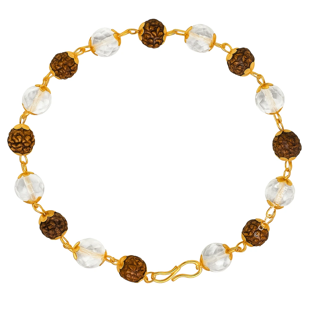 Faceted Sphatik Crystal and Rudraksha Bracelet (Gold Chain)