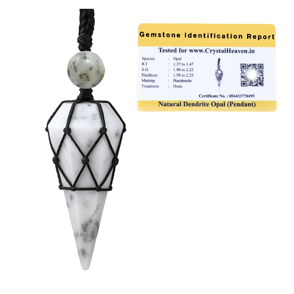 Dendrite Opal Pendulum Pendant Necklace (Macrame)