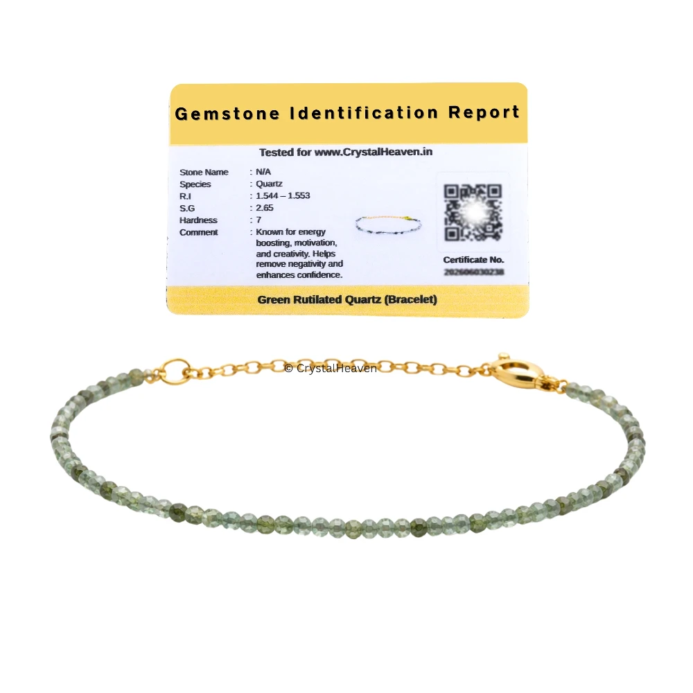 Green Rutilated Quartz Bracelets - 2mm Faceted Beads (Gold)