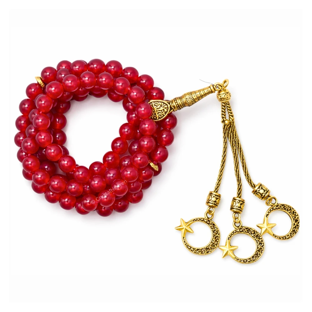 Ruby Jade (Dye) Crystal Tasbih (Gold)