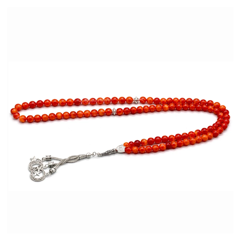 Red Banded Agate Crystal Tasbih (Silver)
