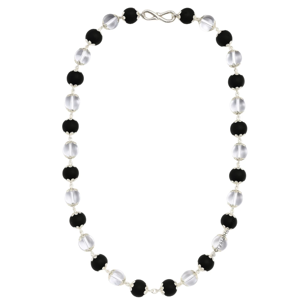 Karungali and Sphatik Mala Necklace (Silver Chain)