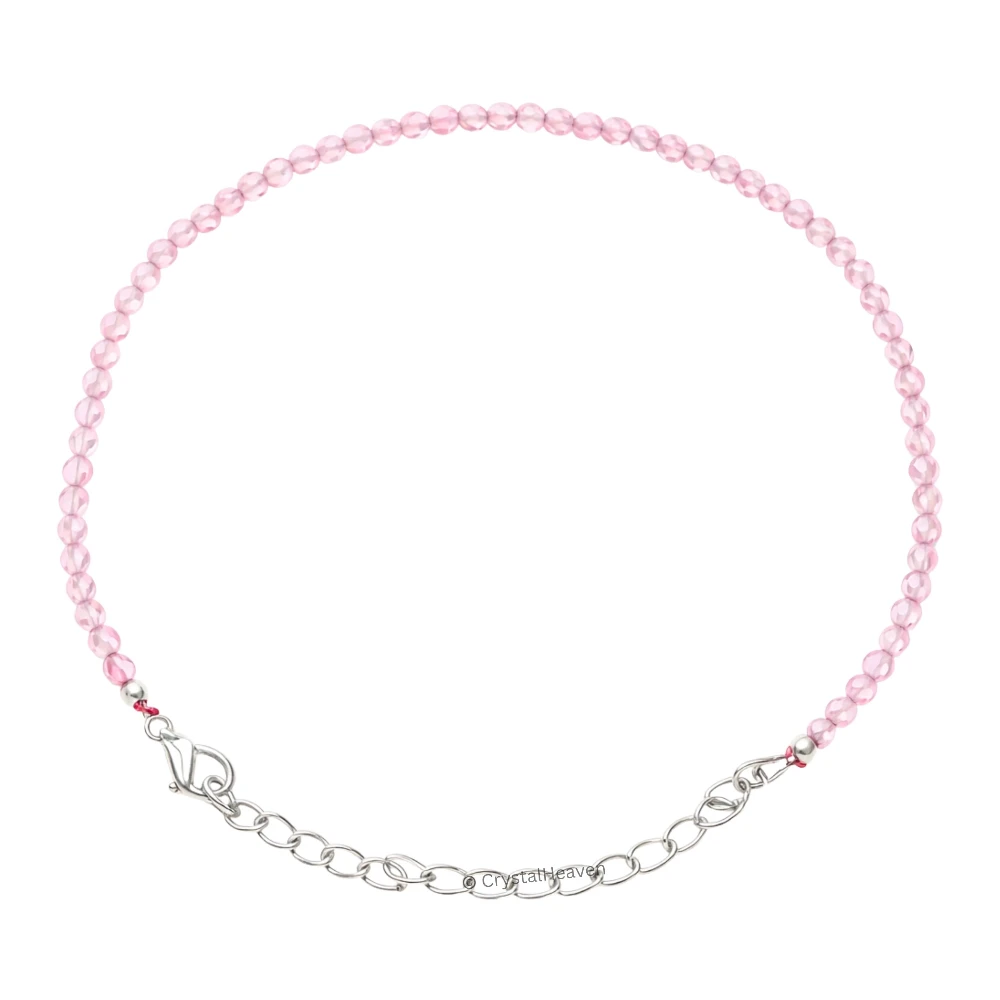 Rose Quartz Bracelets - 2mm Faceted Beads (Silver)