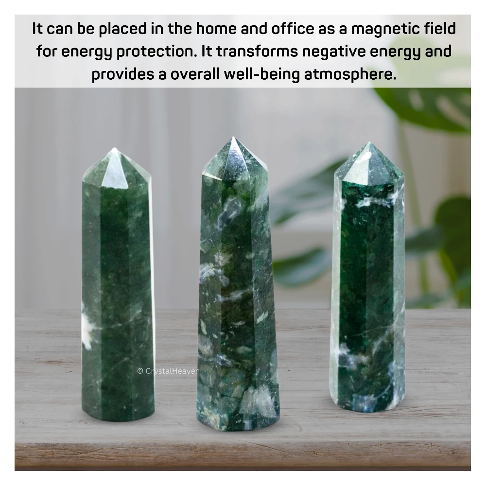 Moss Agate Crystal Tower (3" to 4" inch)