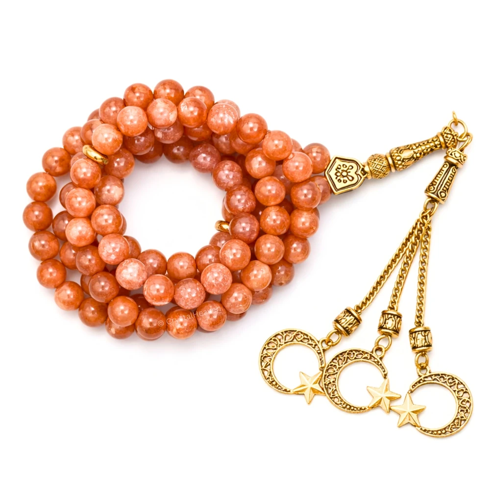 Sunstone Crystal Tasbih (Gold)