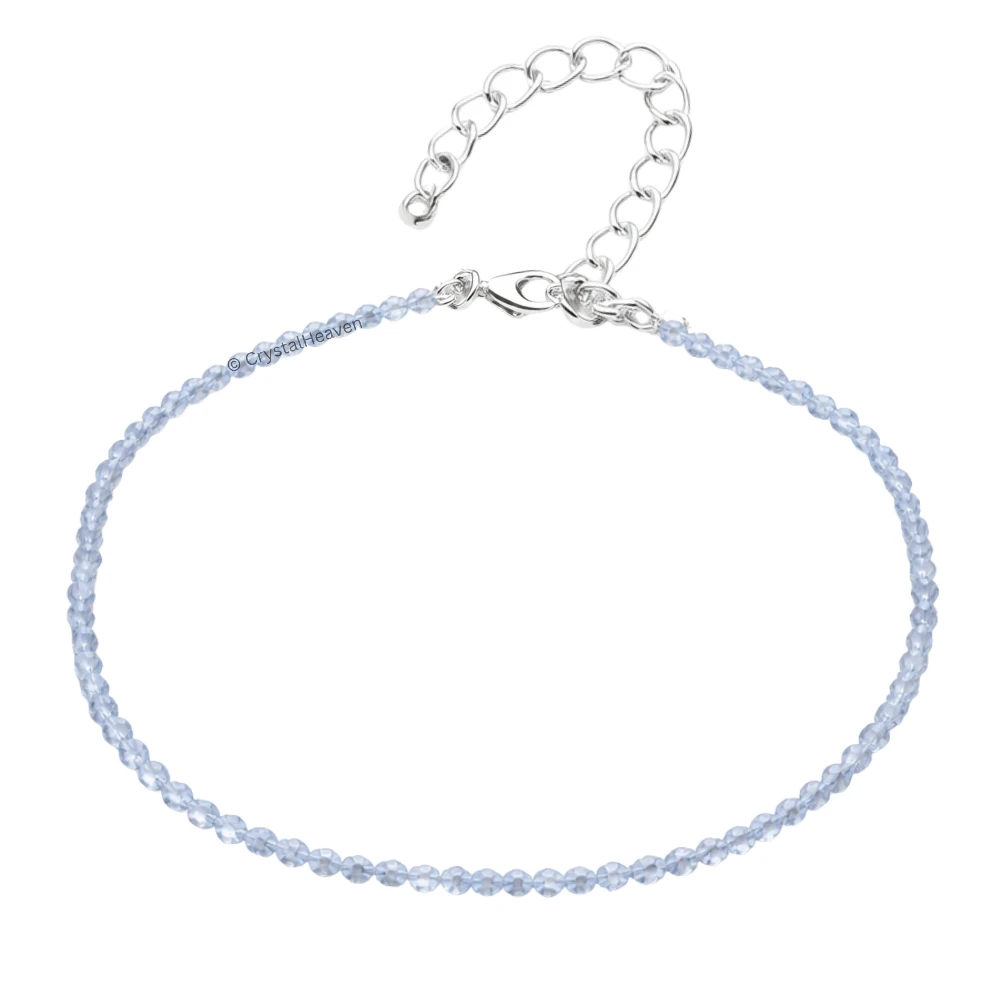 Blue Lace Chalcedony Anklet - 2mm Faceted Beads (Silver)