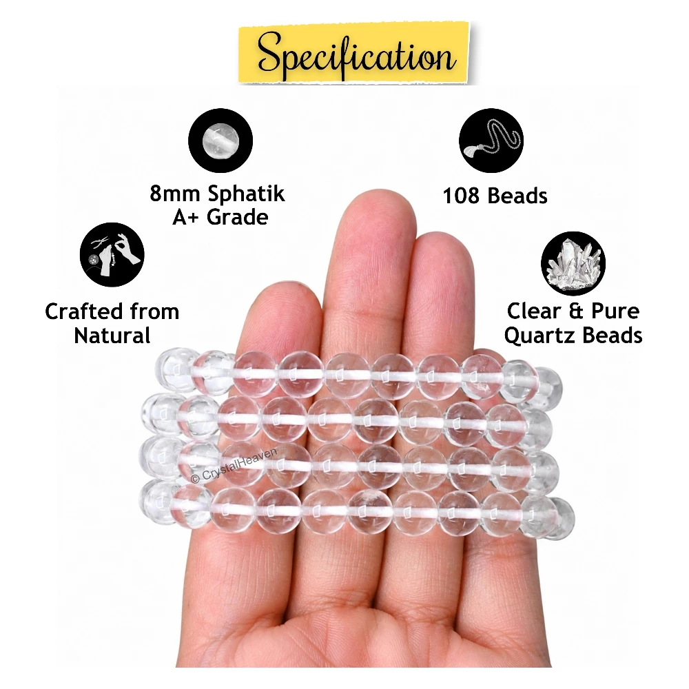 Sphatik Mala - A Grade 108 Beads (8mm, Without Knot)