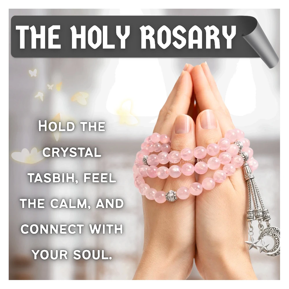 Rose Quartz Crystal Tasbih (Silver)
