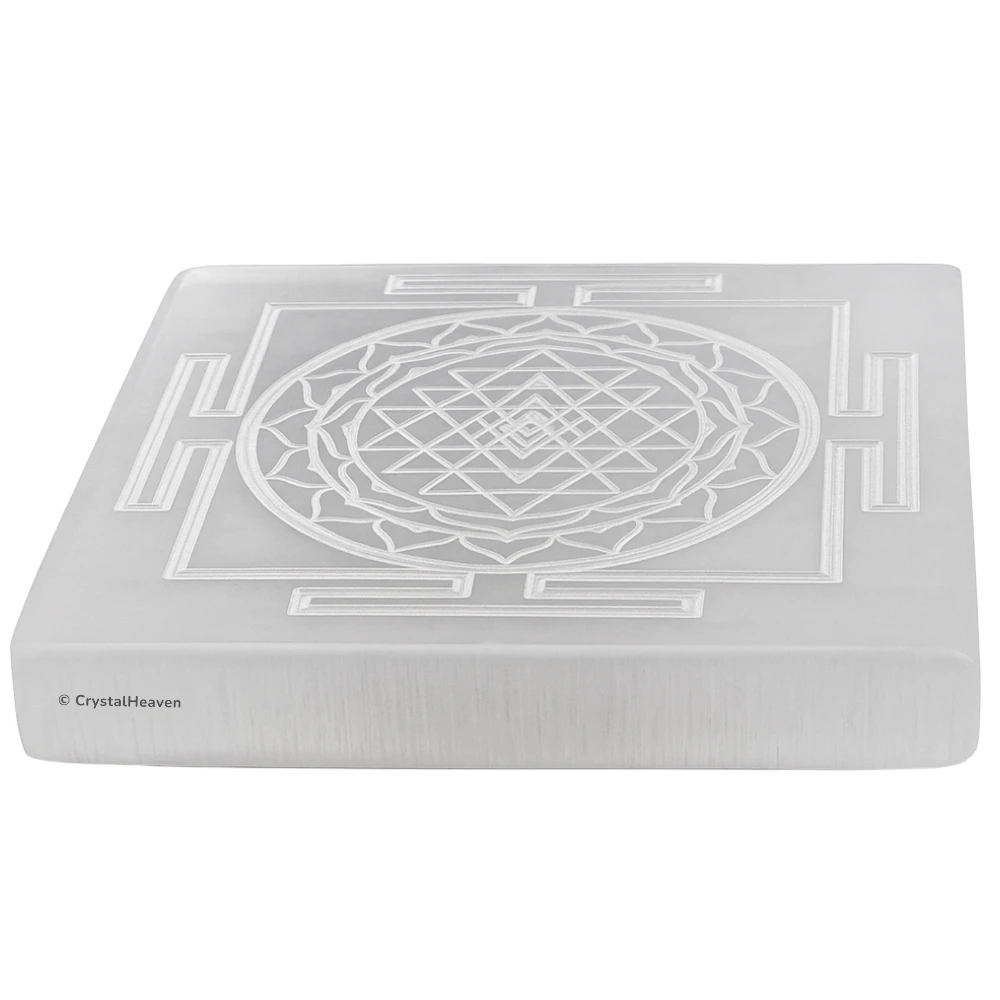 Selenite Charging Plate with Sri Yantra - Square Plate (3 Inch)