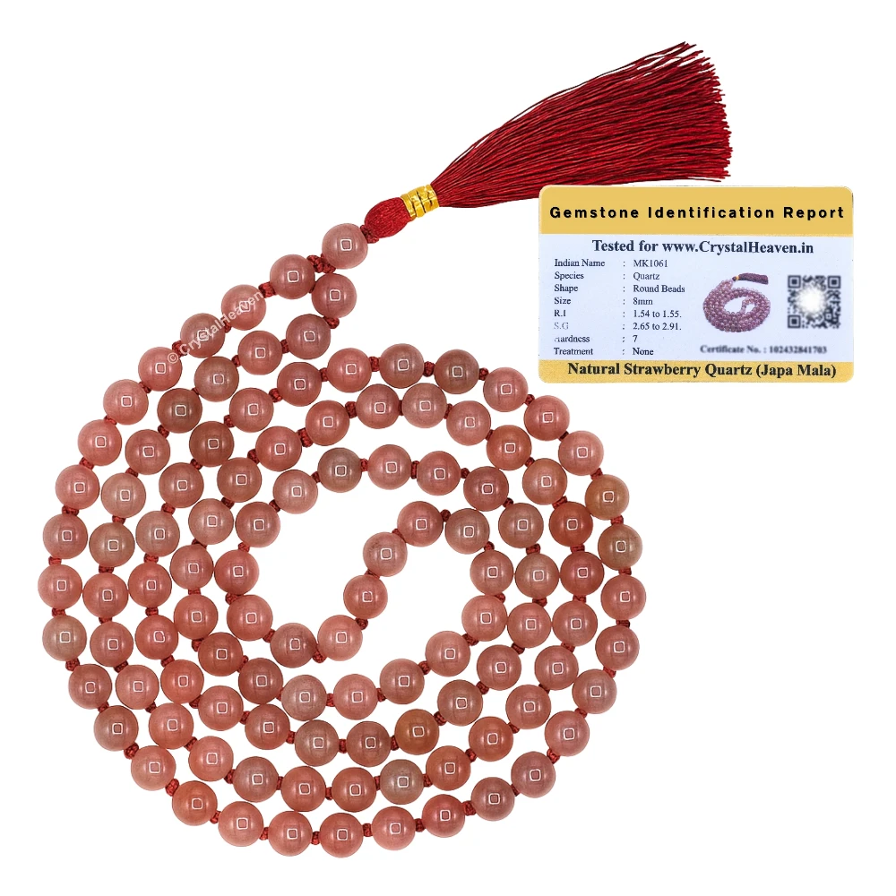 Strawberry Quartz Japa Mala (Hand Knotted)