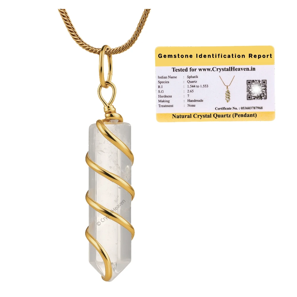 Clear Quartz Necklace - Spiral Pencil Point (Gold)