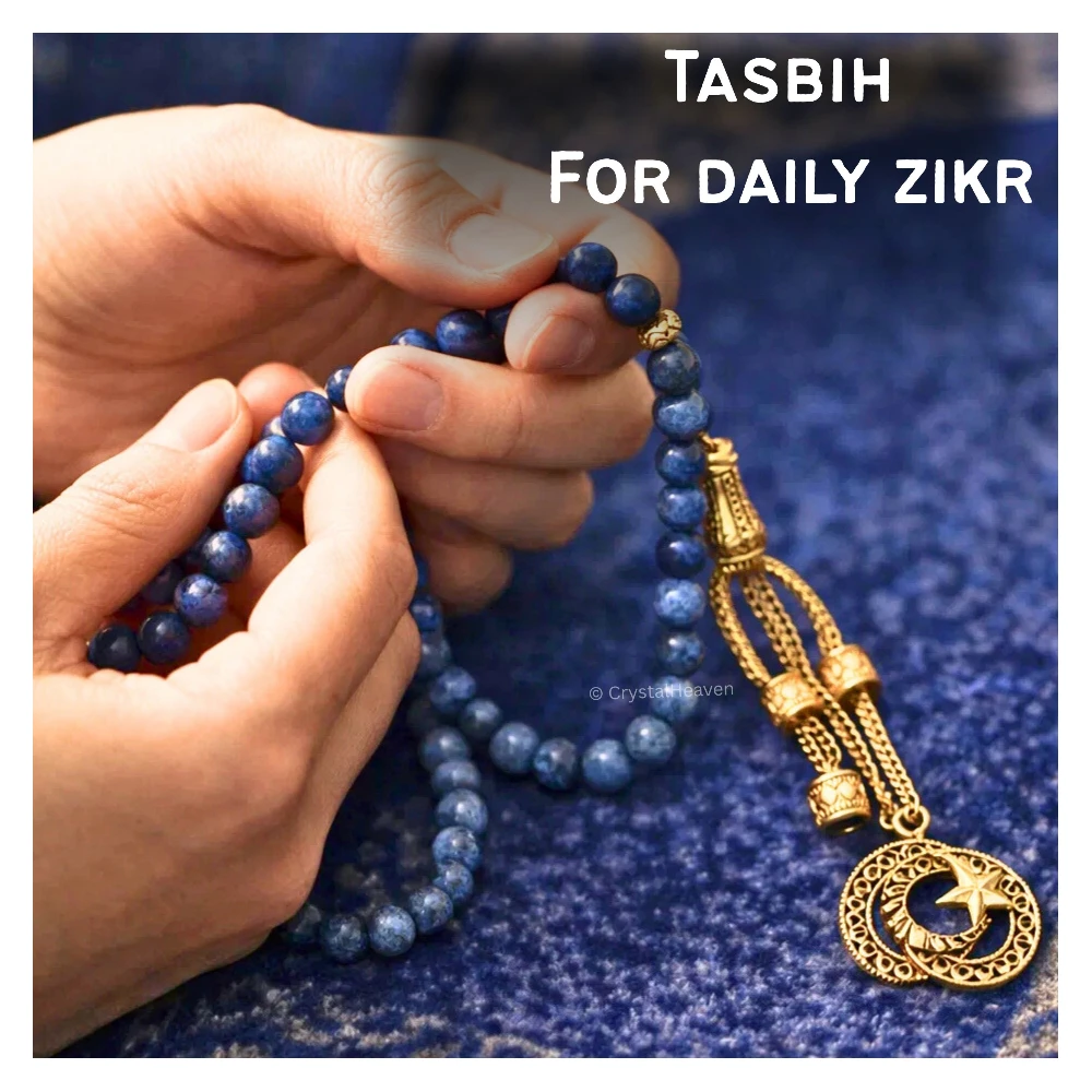 Sodalite Crystal Tasbih (Gold)