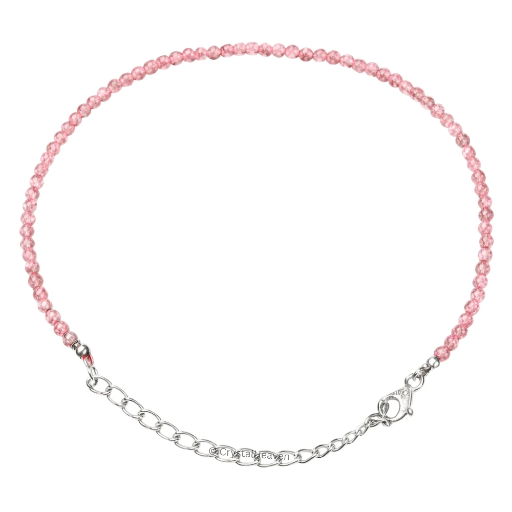 Pink Strawberry Bracelets - 2mm Faceted Beads (Silver)