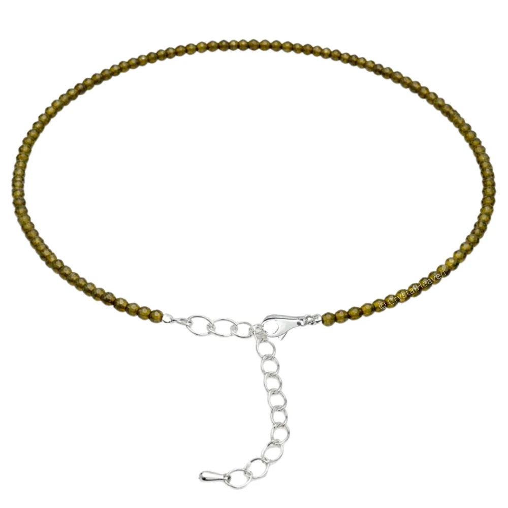 Green Cats Eye Anklet - 2mm Faceted Beads (Silver)