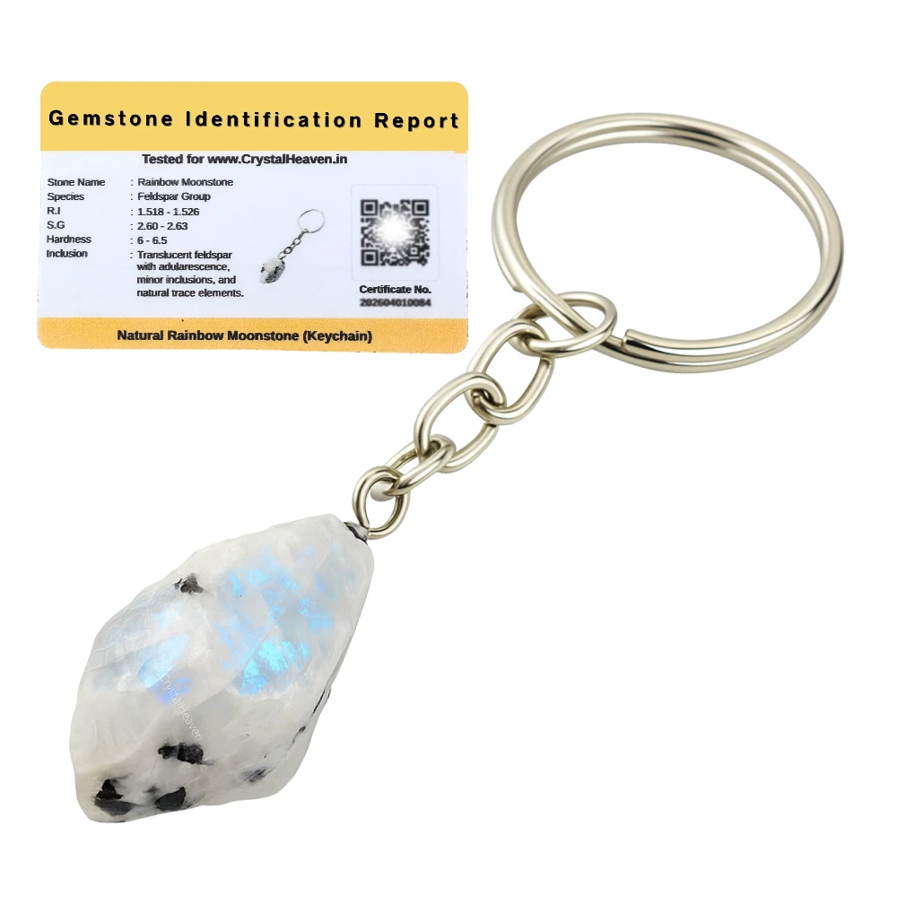 Rainbow Moonstone Crystal Keychain (Raw)