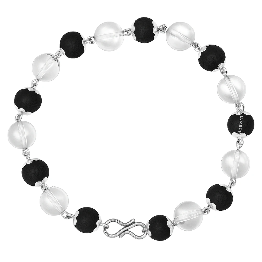 Sphatik Crystal and Karungali Bracelet (Silver Chain)