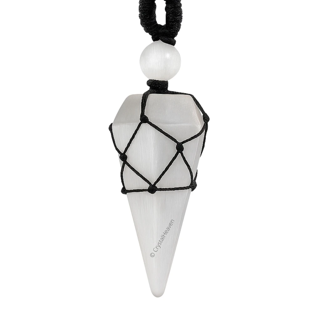 Selenite Pendulum Pendant Necklace (Macrame)