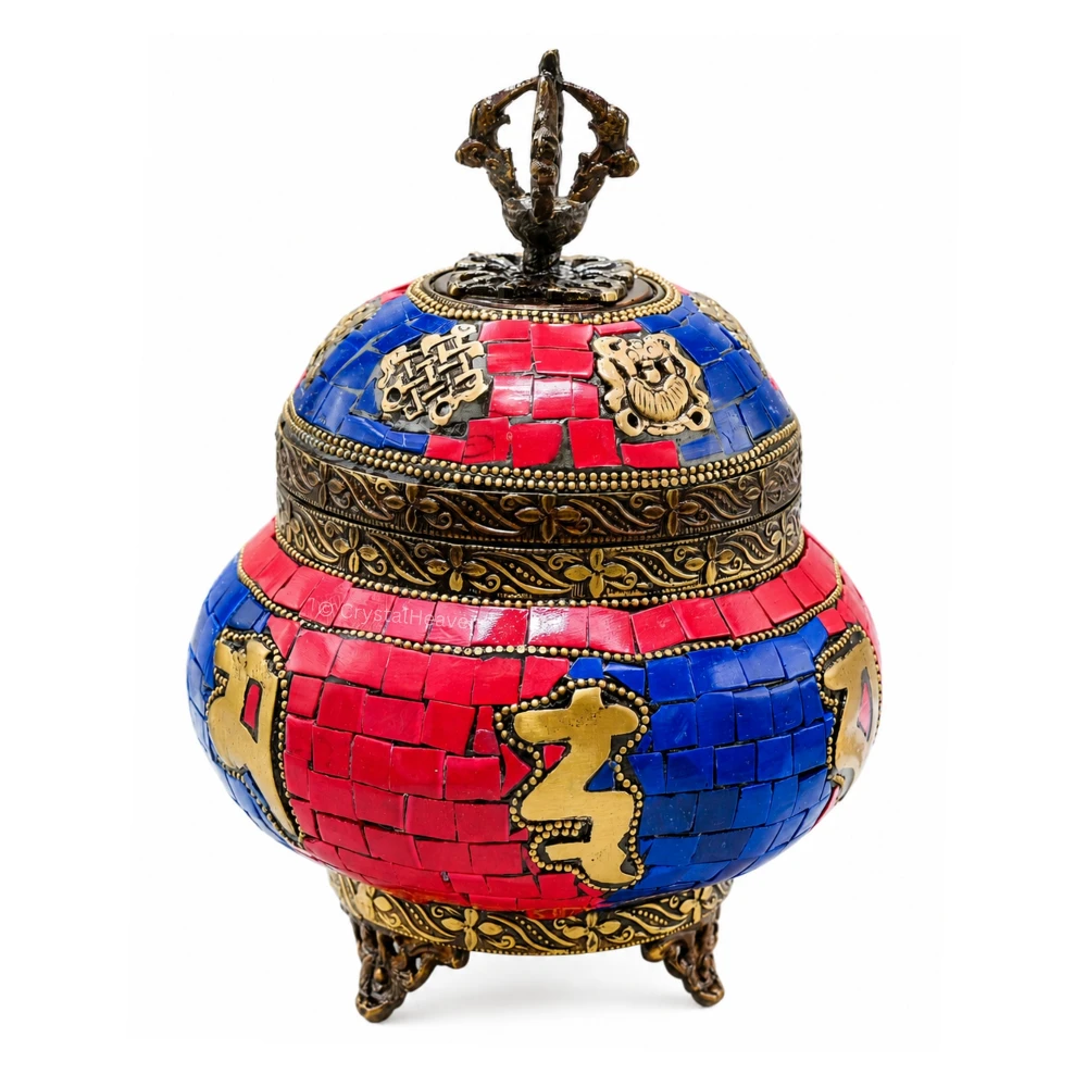 Tibetan Style Brass Decorative Container Box (662 Gram, 7 Inch)