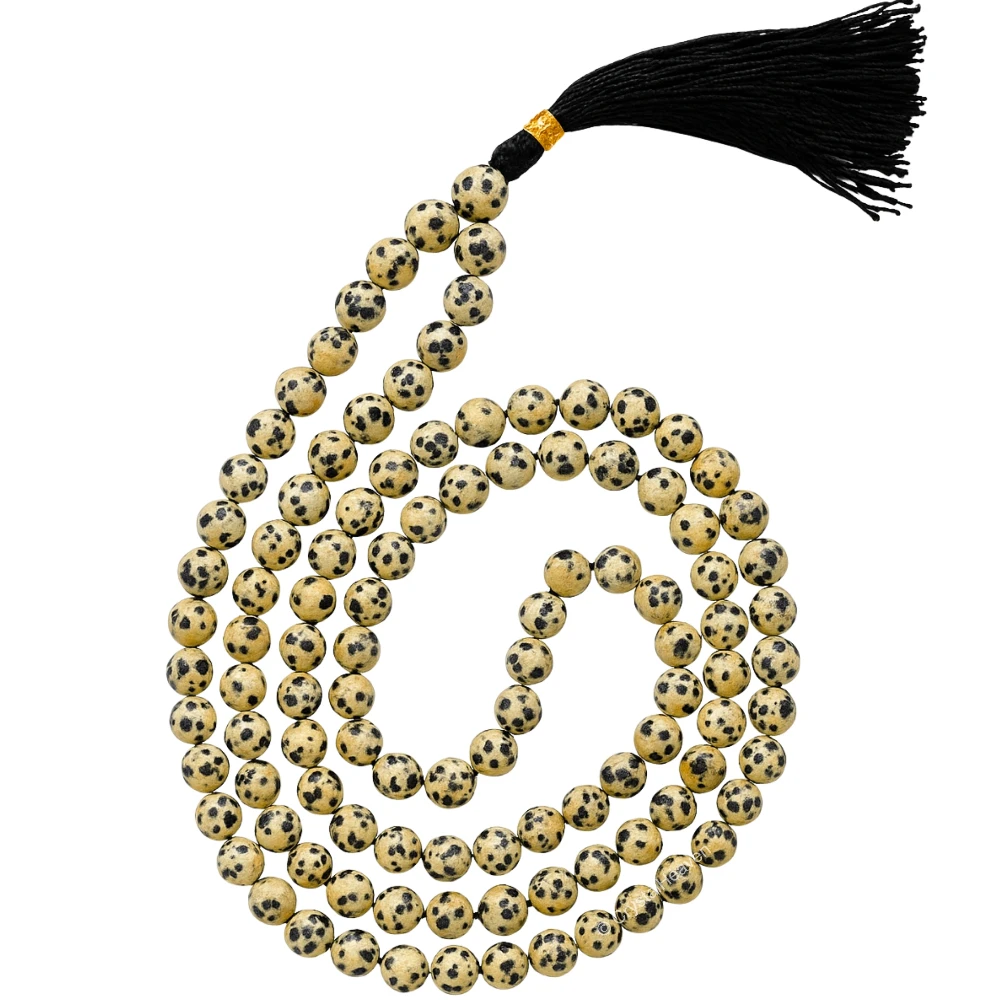 Dalmatian Jasper Japa Mala (Without Knot)