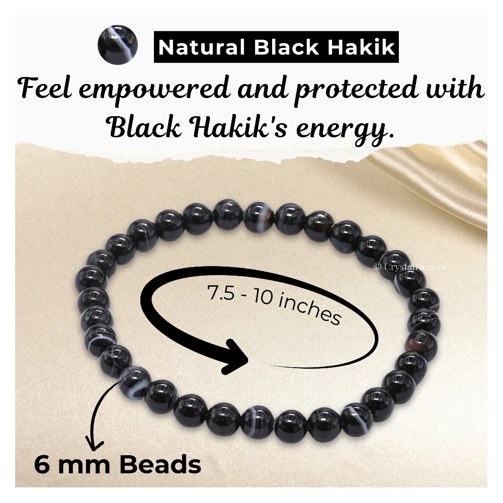 Black Hakik Healing Crystal Bracelets - 6mm Beads