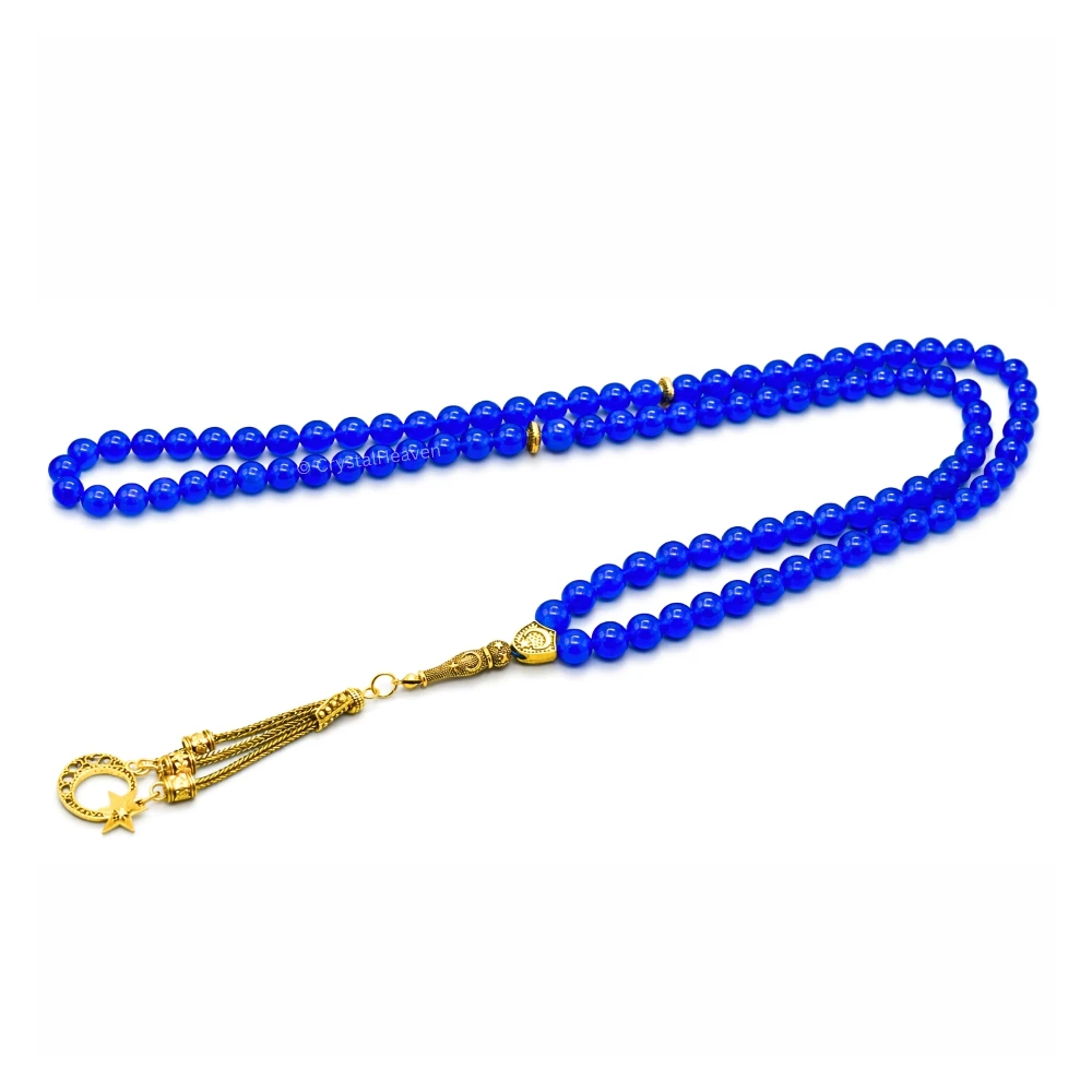 Blue Jade Crystal Tasbih (Gold)