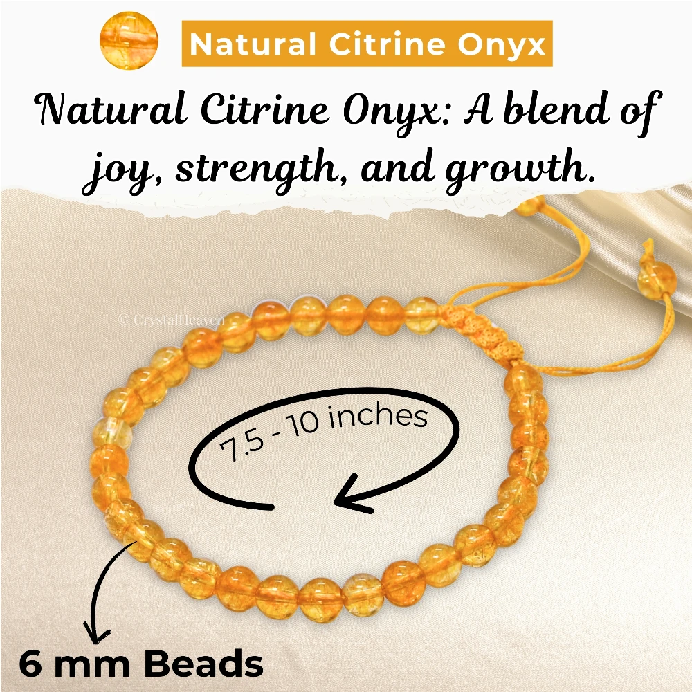 Citrine Onyx Healing Crystal Bracelets - 6mm Beads (Adjustable)