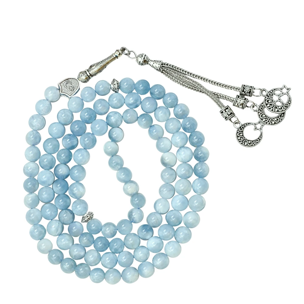 Aquamarine Crystal Tasbih (Silver)
