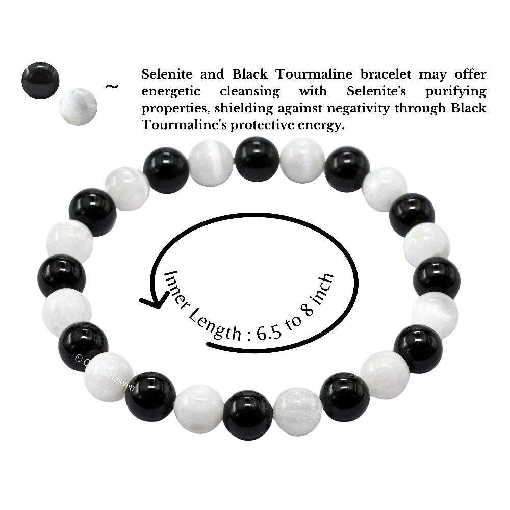 Black Tourmaline Selenite Bracelet (Elastic)