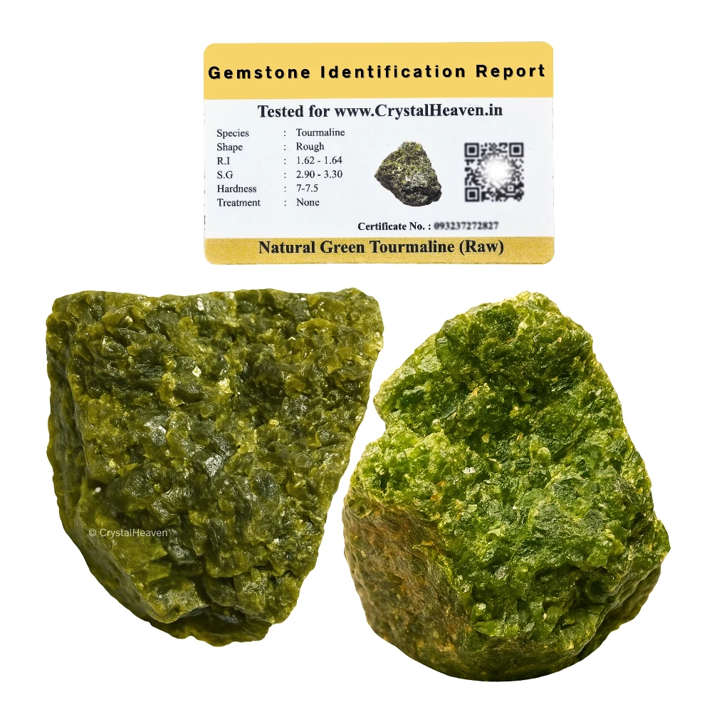 Raw Green Tourmaline with Matrix Crystals (2 Pieces)