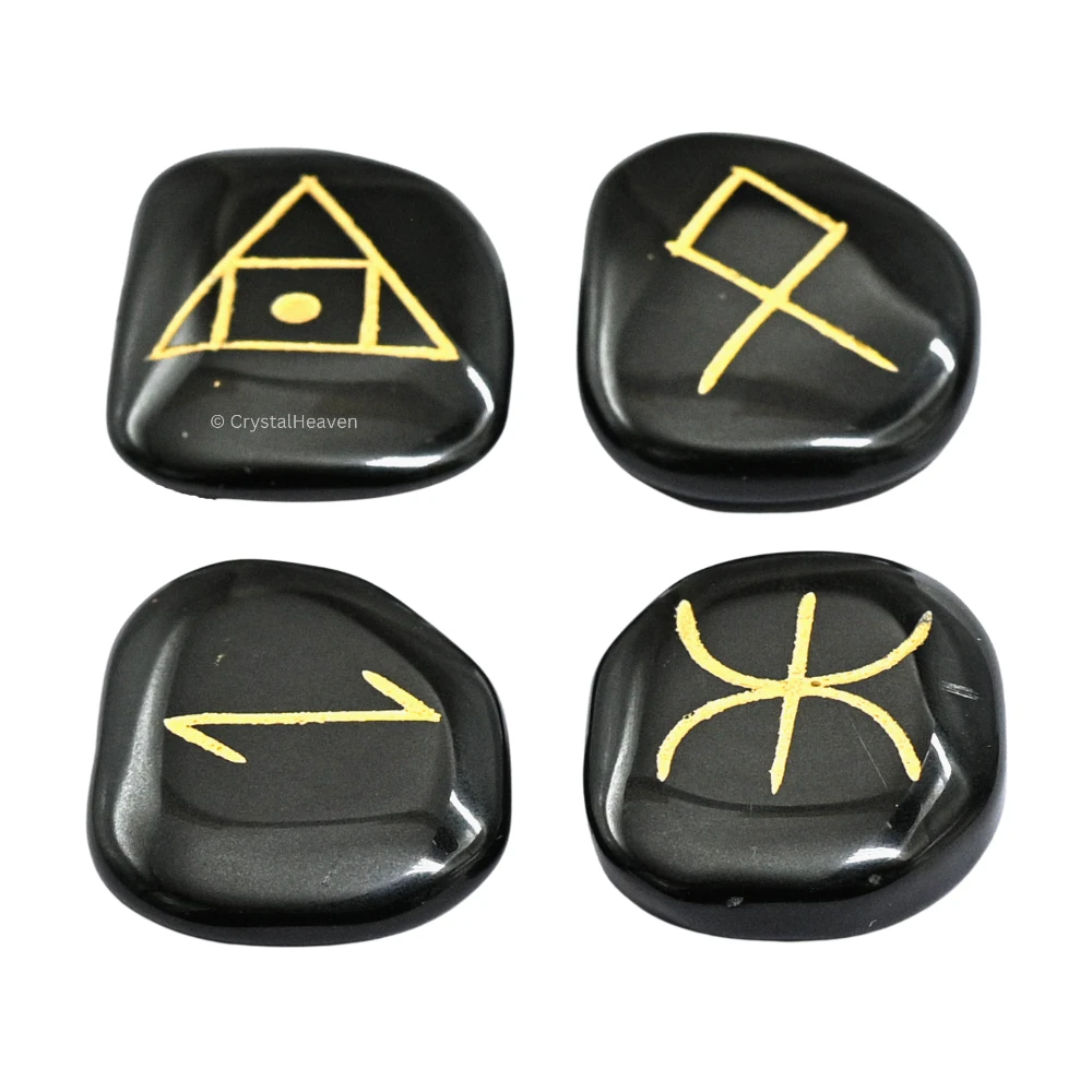 Black Agate Pagan Wiccan Stones (Set of 4)