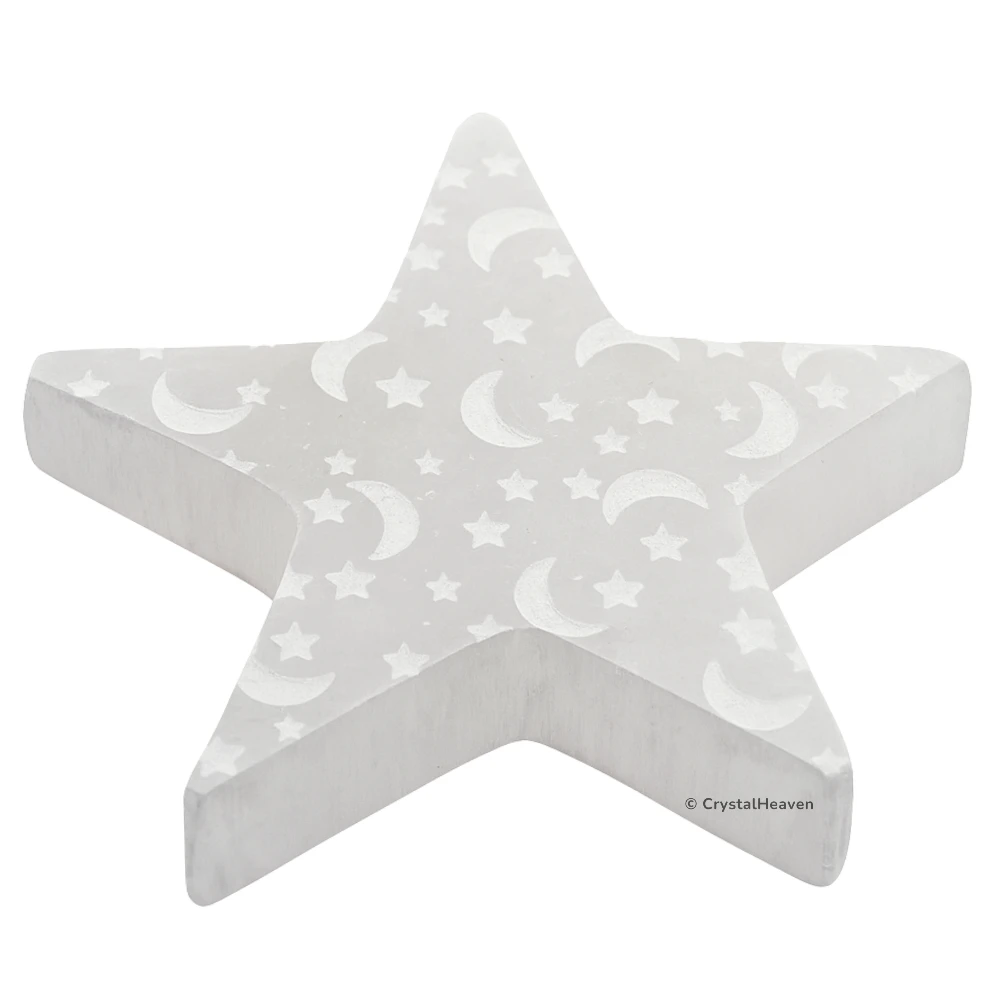 Selenite Star Charging Plate with Crescent Moon & Star (4 Inch)