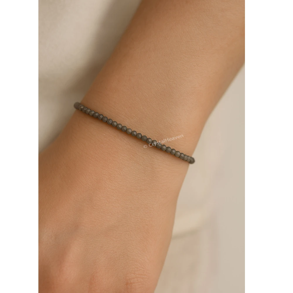 Grey Cats Eye Bracelets - 2mm Faceted Beads (Silver)