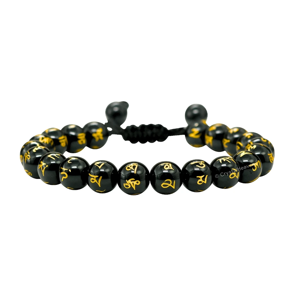 Black Agate OM Mani Padme-Hum Bracelet (Adjustable)
