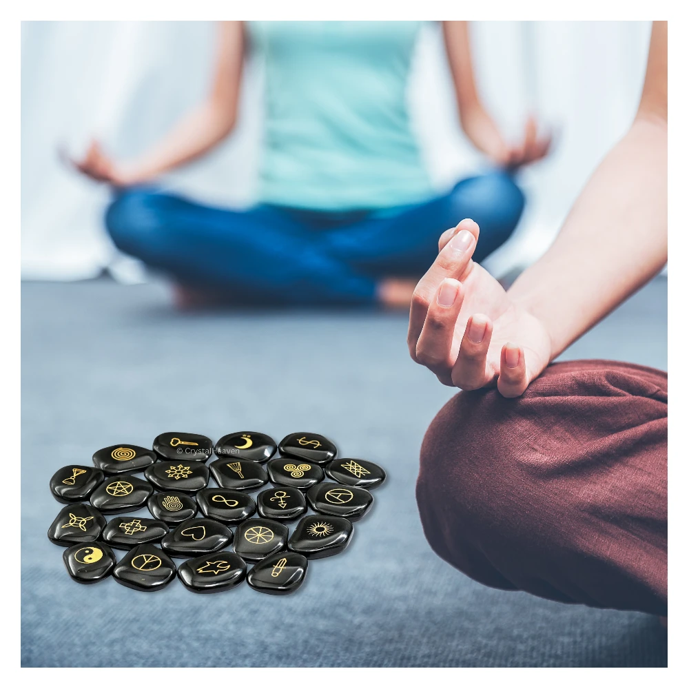 Black Agate Pagan Wiccan Stones (Set of 23)