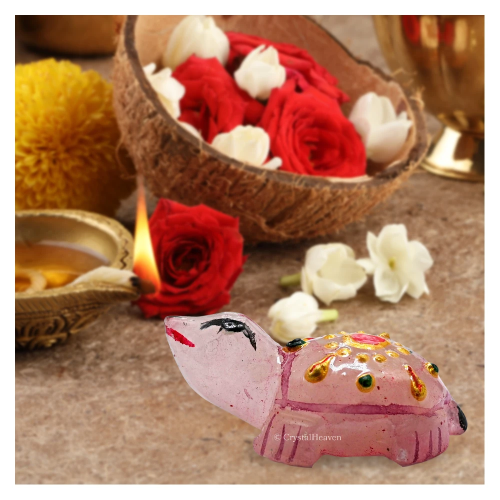 Rose Quartz Crystal Gemstone Hand Painted Tortoise (1-1.5 Inch)