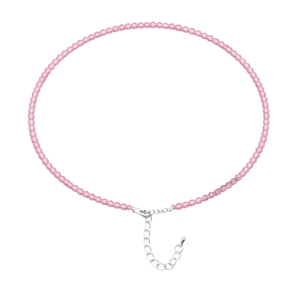 Pink Strawberry Anklet - 2mm Faceted Beads (Silver)