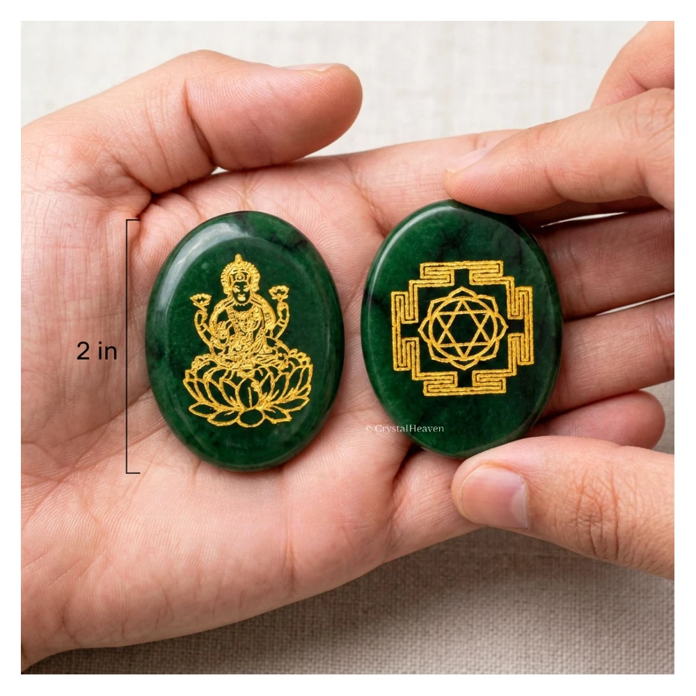 Green Aventurine Lakshmi Ji & Shri Yantra Zibu Stone