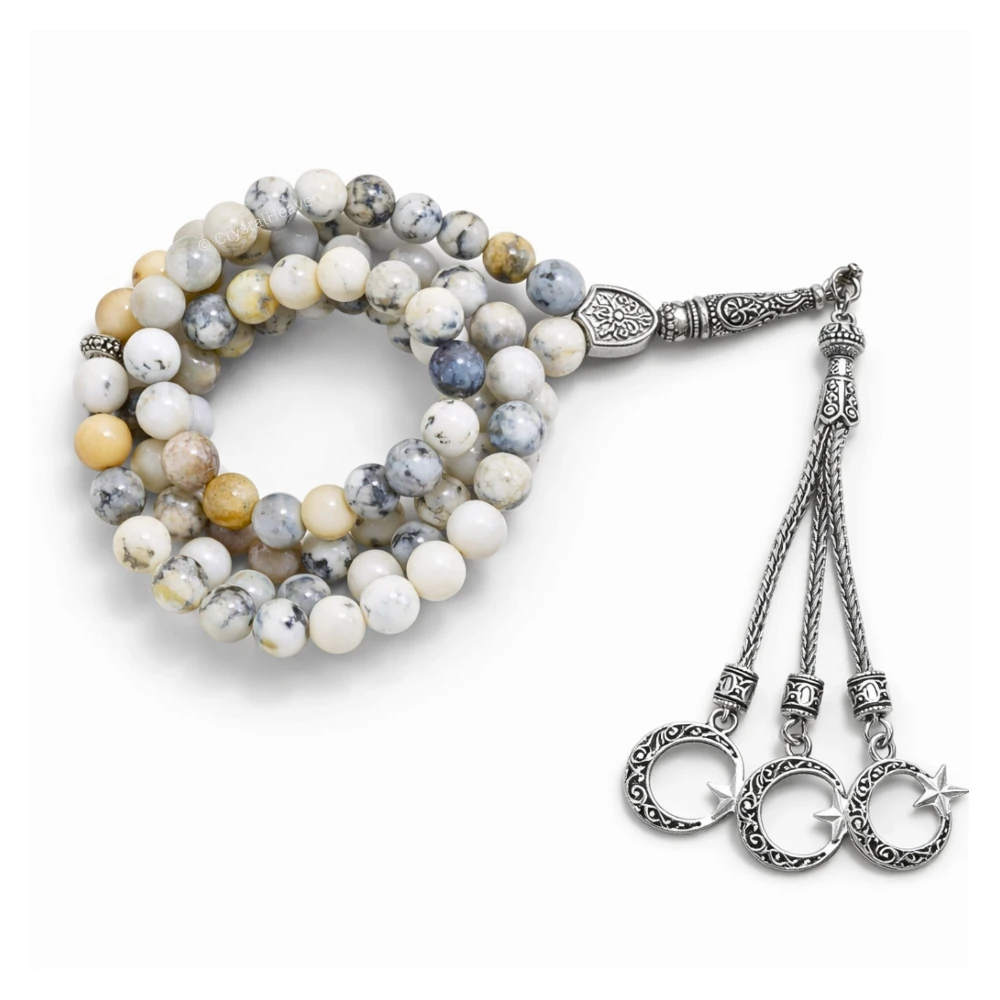 Dendrite Opal Crystal Tasbih (Silver)