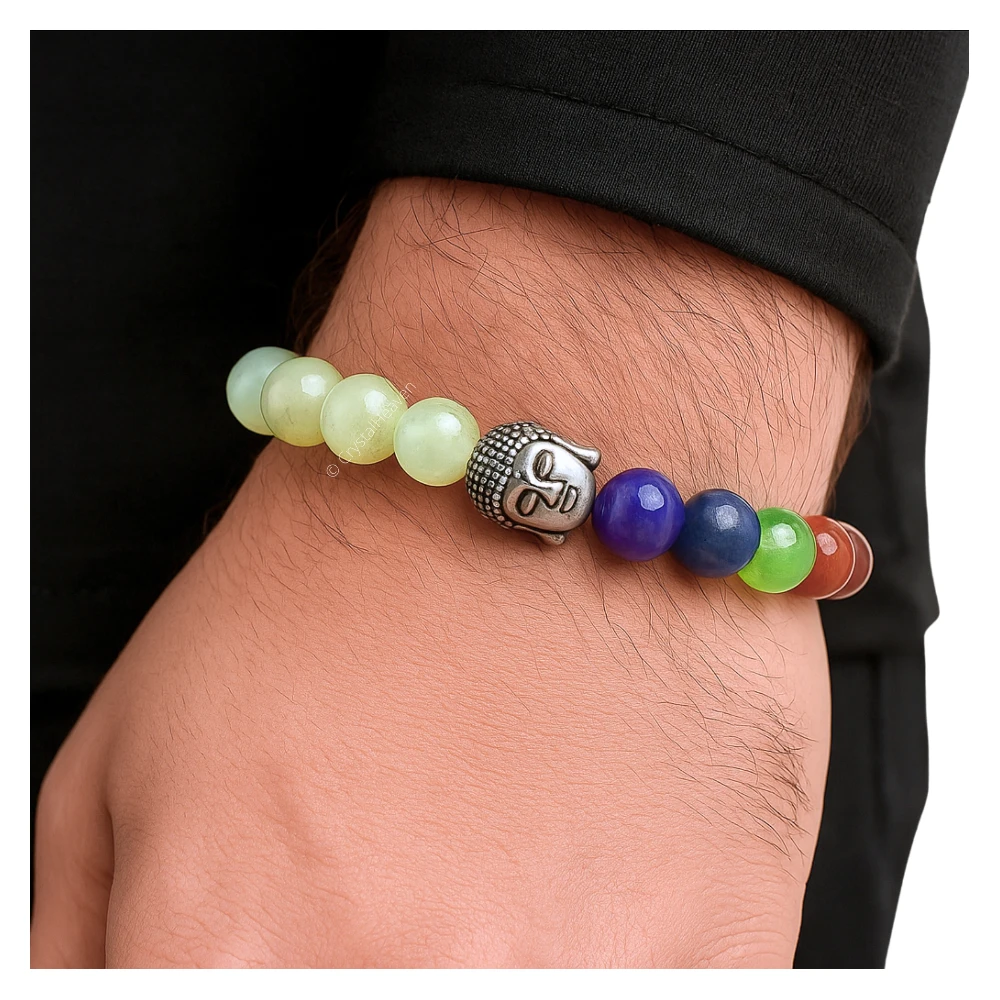 Prehnite Chakra with Buddha Bracelet (Elastic)