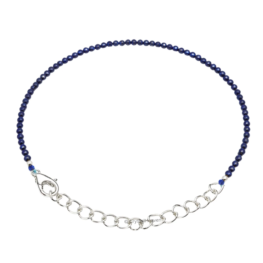 Blue Sunstone Dyed Bracelets - 2mm Faceted Beads (Silver)