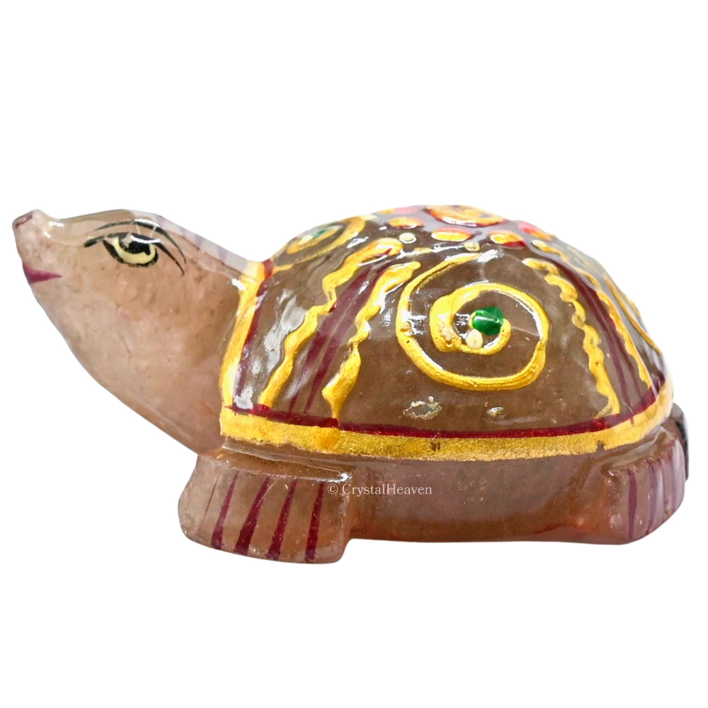 Rose Quartz Crystal Gemstone Hand Painted Tortoise (2-3 Inch)
