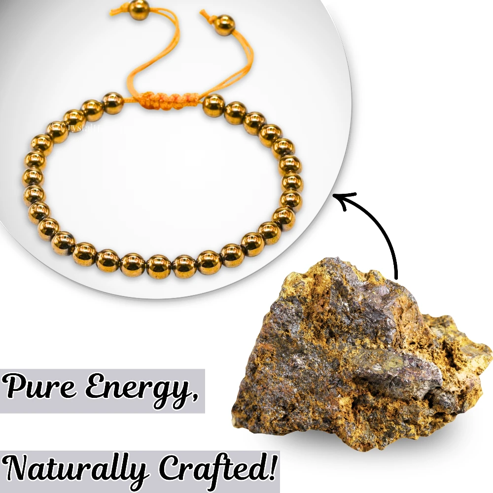 Golden Hematite Healing Crystal Bracelets - 6mm Beads (Adjustable)